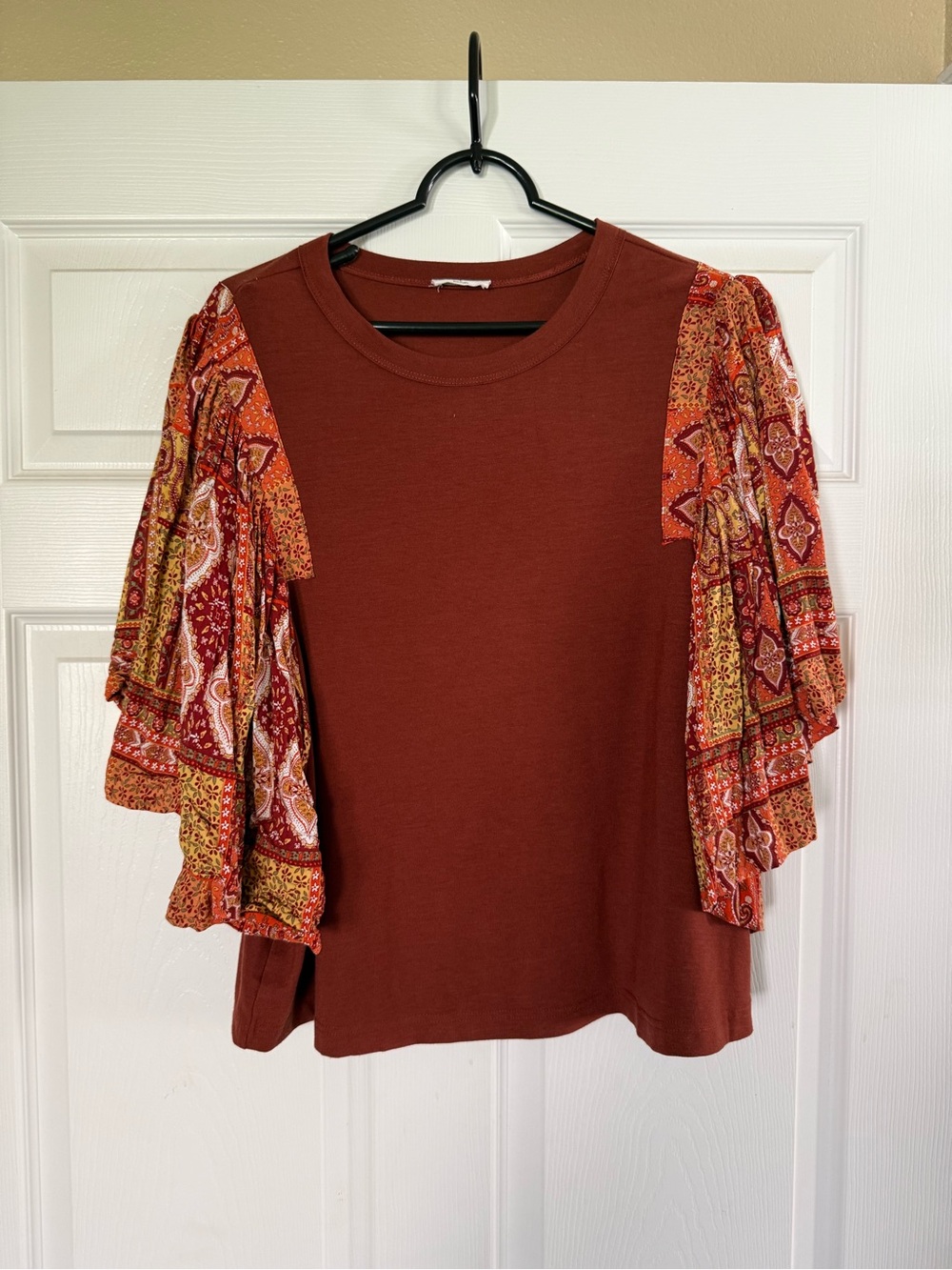 mittoshop Rust Boho Ruffle Sleeve Short Sleeve Top